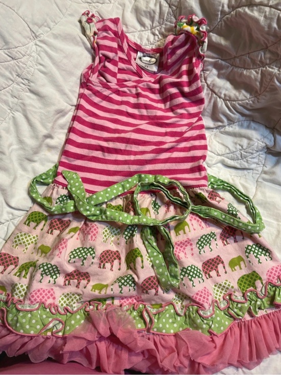 Loves me not Other - Girls' Pink Striped & Elephant Print Casual Dress